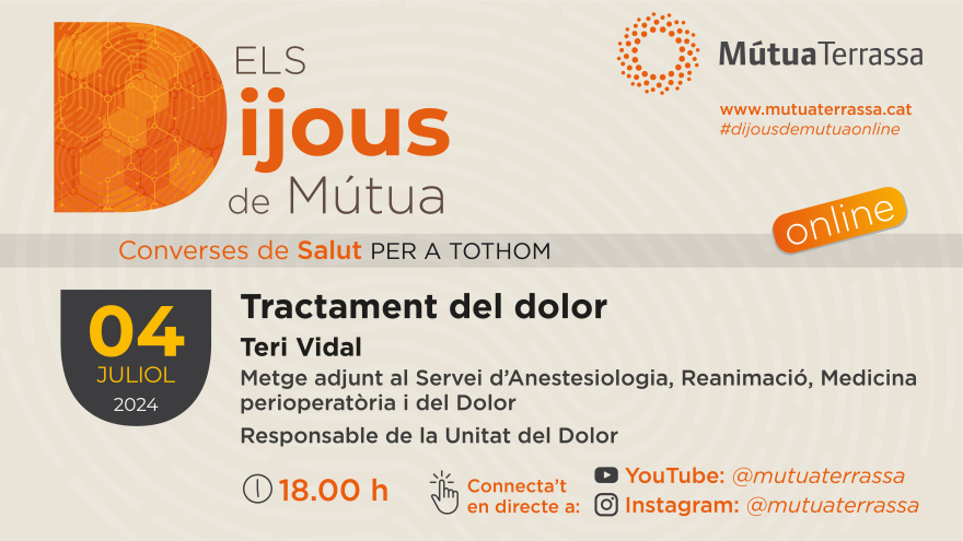 El tractament del dolor centrarà la propera conversa del cicle Els Dijous de Mútua